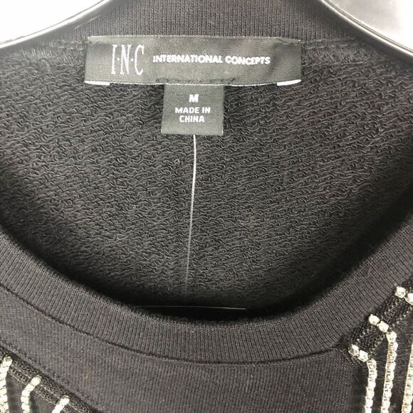 INC International Concepts Sweatshirt Deep Black Silver Embellished Glam Medium - Picture 4 of 14